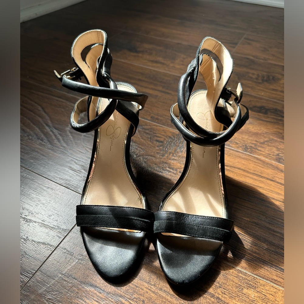 Jessica Simpson Black Leather and Suede Heels